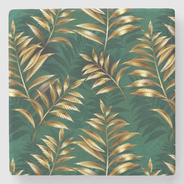 Seamless pattern with golden ferns stone coaster (Front)