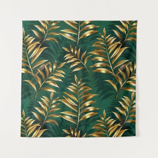 Seamless pattern with golden ferns tapestry (Front (Horizontal))