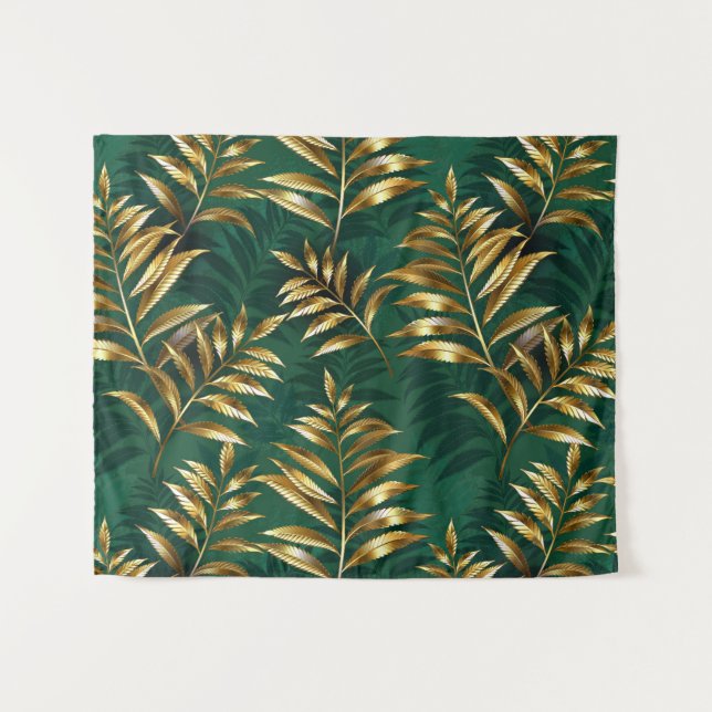 Seamless pattern with golden ferns tapestry (Front (Horizontal))
