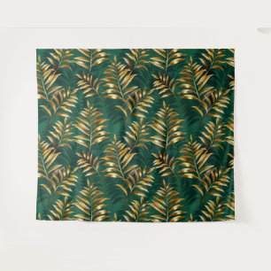 Seamless pattern with golden ferns tapestry