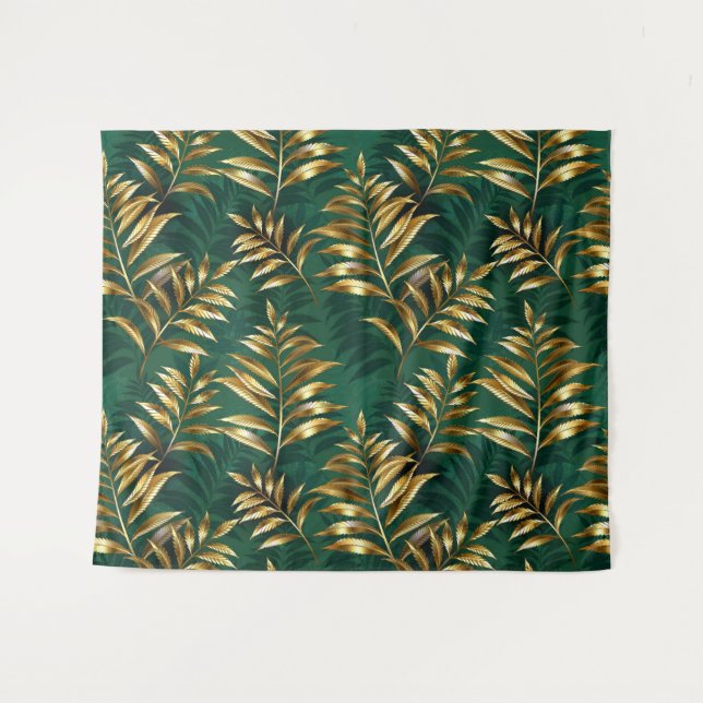 Seamless pattern with golden ferns tapestry (Front (Horizontal))