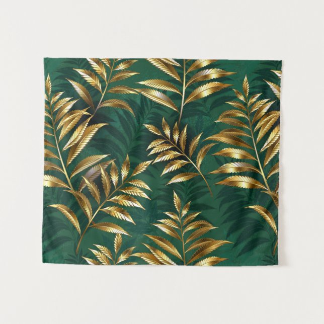 Seamless pattern with golden ferns tapestry (Front (Horizontal))