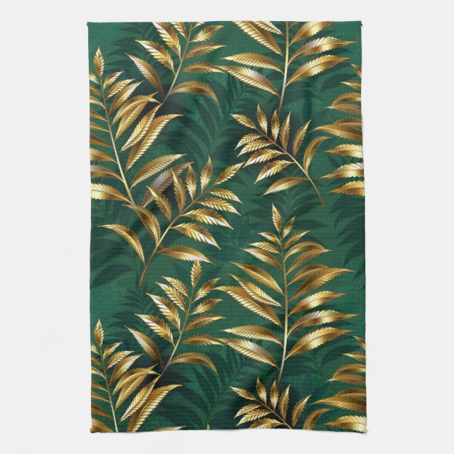 Seamless pattern with golden ferns tea towel (Vertical)
