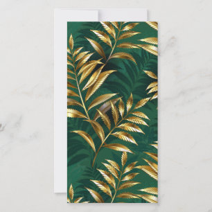 Seamless pattern with golden ferns thank you card