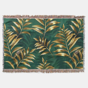 Seamless pattern with golden ferns throw blanket