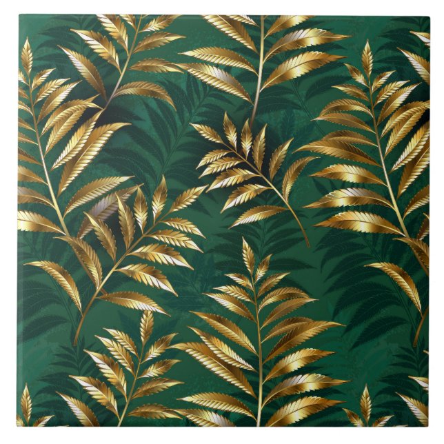 Seamless pattern with golden ferns tile (Front)