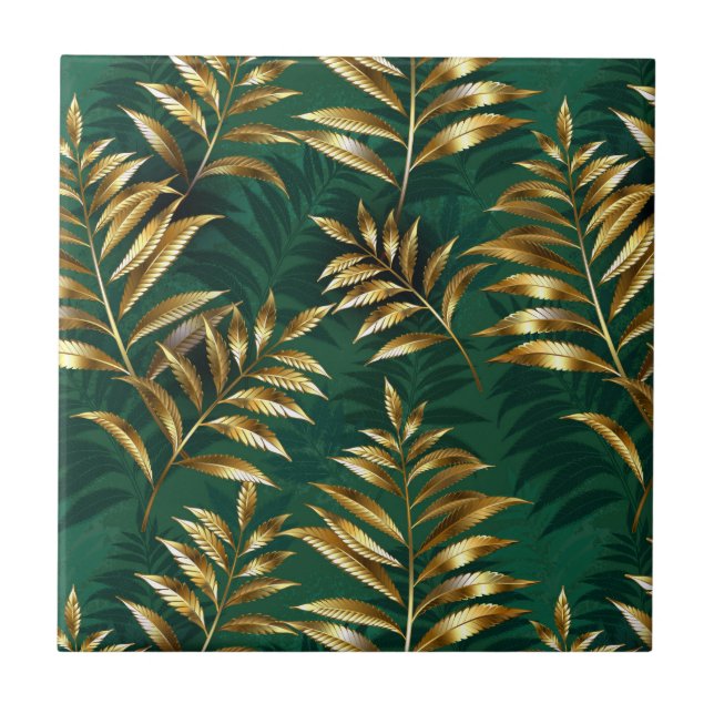 Seamless pattern with golden ferns tile (Front)