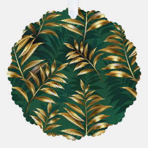 Seamless pattern with golden ferns tree decoration card