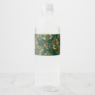 Seamless pattern with golden ferns water bottle label