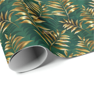 Seamless pattern with golden ferns wrapping paper