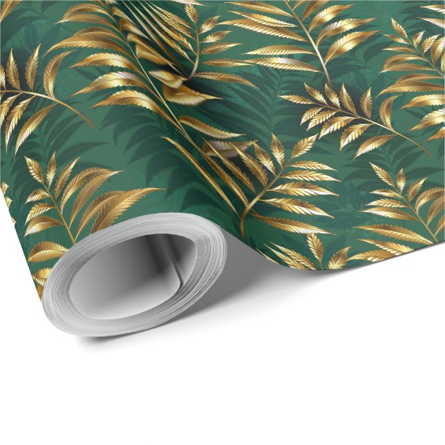 Seamless pattern with golden ferns wrapping paper (Roll Corner)