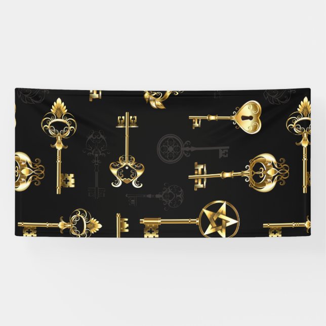 Seamless Pattern with Golden Keys Banner (Horizontal)