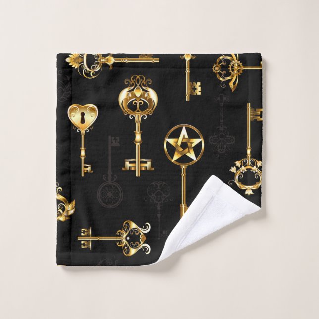 Seamless Pattern with Golden Keys Bath Towel Set (Wash Cloth)