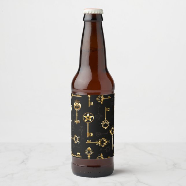 Seamless Pattern with Golden Keys Beer Bottle Label (Front)