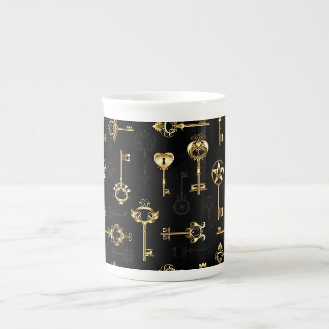Seamless Pattern with Golden Keys Bone China Mug (Front)