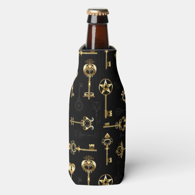 Seamless Pattern with Golden Keys Bottle Cooler (Bottle Front)