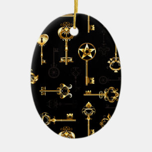 Seamless Pattern with Golden Keys Ceramic Tree Decoration