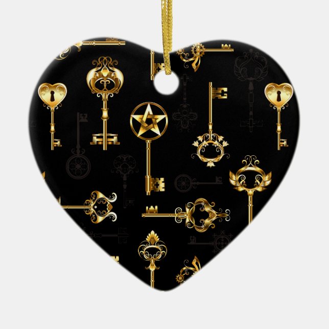 Seamless Pattern with Golden Keys Ceramic Tree Decoration (Front)