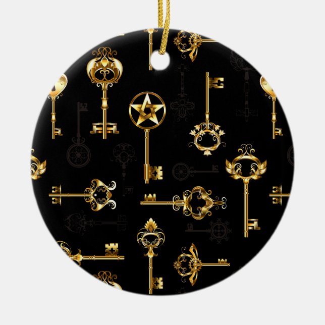 Seamless Pattern with Golden Keys Ceramic Tree Decoration (Front)