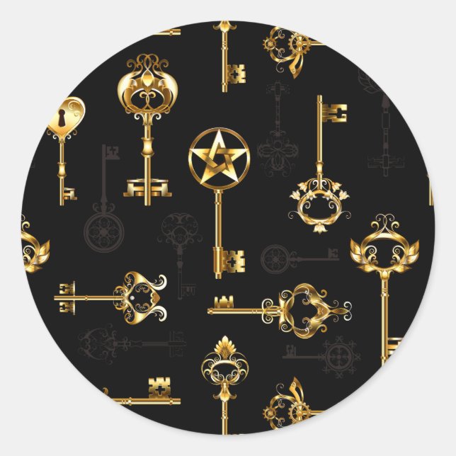 Seamless Pattern with Golden Keys Classic Round Sticker (Front)