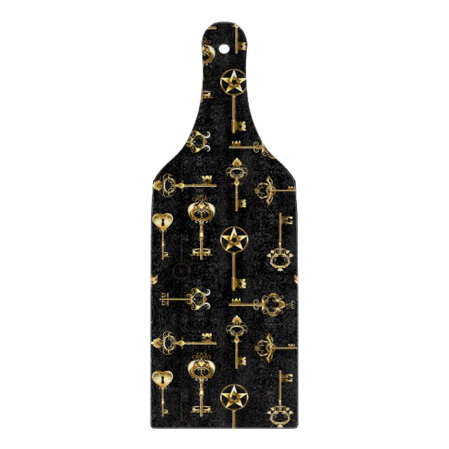 Seamless Pattern with Golden Keys Cutting Board (Front)