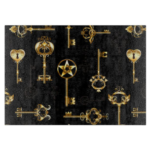 Seamless Pattern with Golden Keys Cutting Board