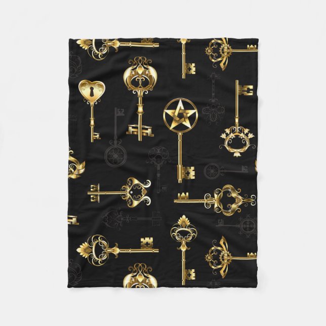 Seamless Pattern with Golden Keys Fleece Blanket (Front)