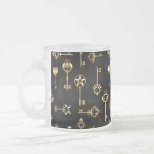 Seamless Pattern with Golden Keys Frosted Glass Coffee Mug