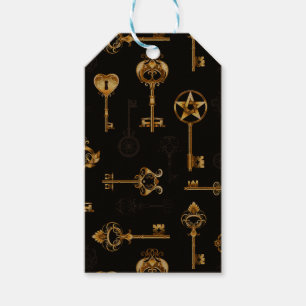 Seamless Pattern with Golden Keys Gift Tags