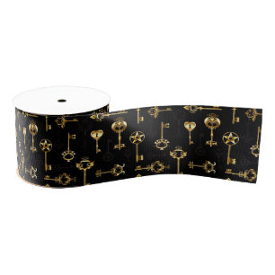 Seamless Pattern with Golden Keys Grosgrain Ribbon