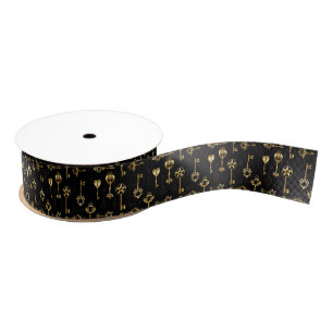 Seamless Pattern with Golden Keys Grosgrain Ribbon