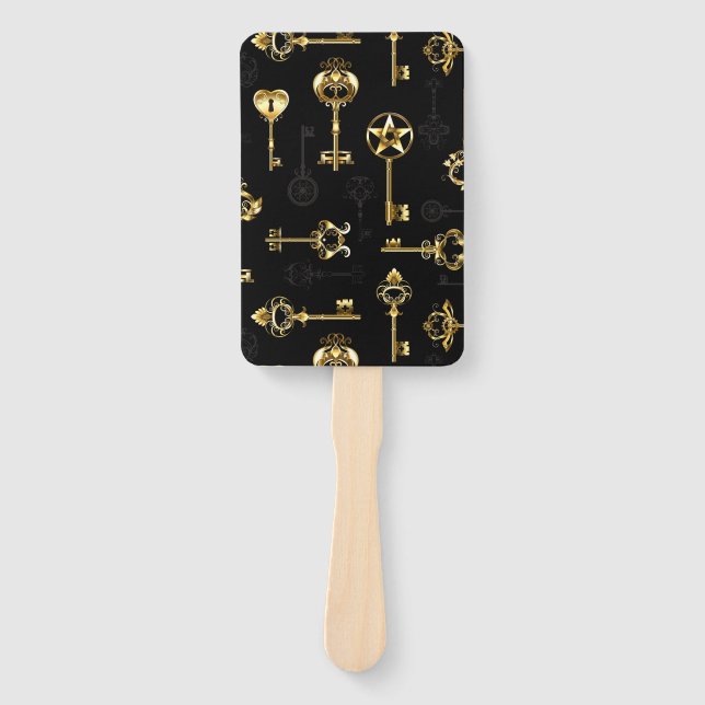 Seamless Pattern with Golden Keys Hand Fan (Front)