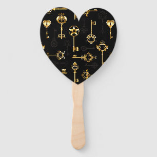 Seamless Pattern with Golden Keys Hand Fan