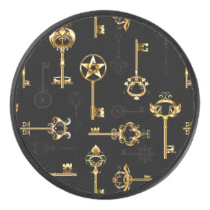 Seamless Pattern with Golden Keys Hockey Puck