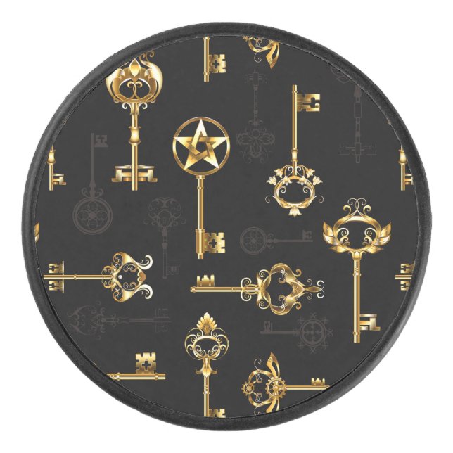 Seamless Pattern with Golden Keys Hockey Puck (Front)