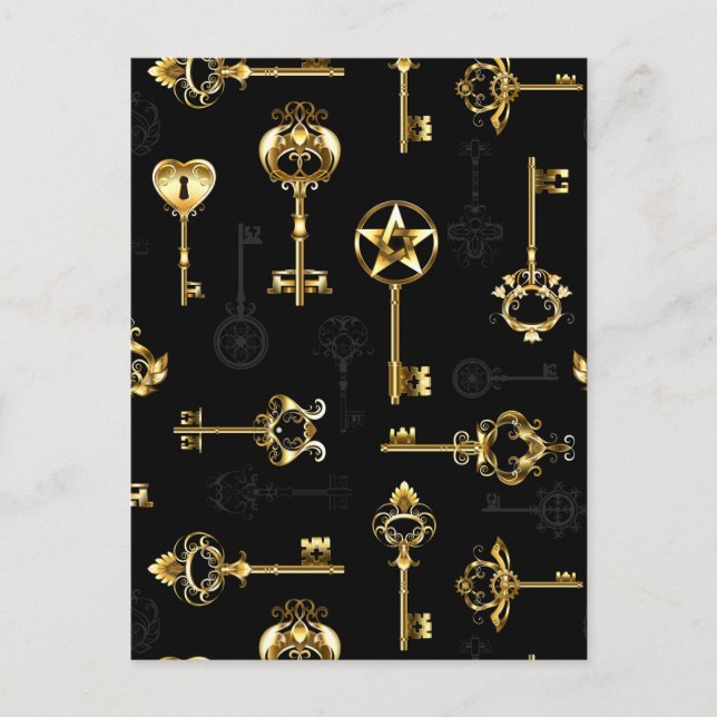Seamless Pattern with Golden Keys Holiday Postcard (Front)
