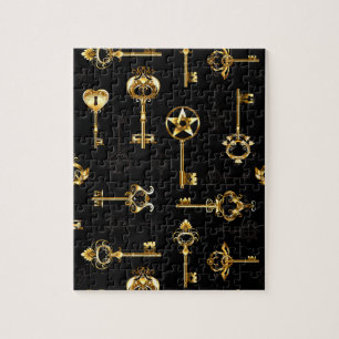 Seamless Pattern with Golden Keys Jigsaw Puzzle