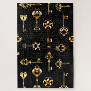 Seamless Pattern with Golden Keys Jigsaw Puzzle