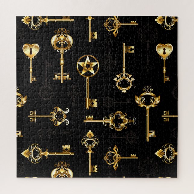 Seamless Pattern with Golden Keys Jigsaw Puzzle (Vertical)