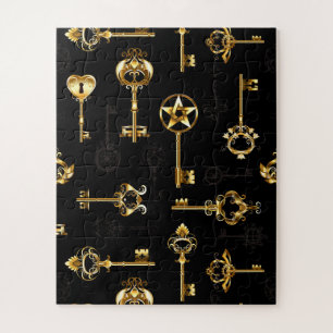 Seamless Pattern with Golden Keys Jigsaw Puzzle