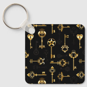 Seamless Pattern with Golden Keys Key Ring