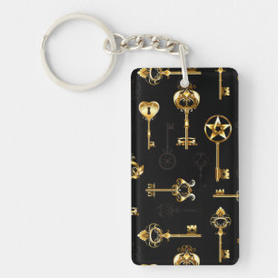 Seamless Pattern with Golden Keys Key Ring