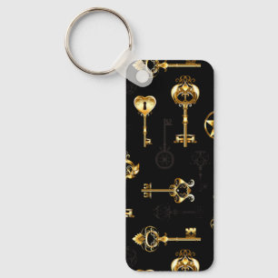 Seamless Pattern with Golden Keys Key Ring