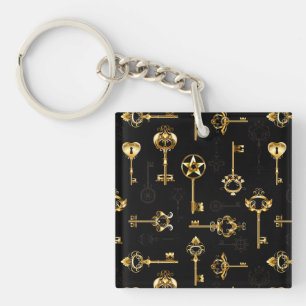 Seamless Pattern with Golden Keys Key Ring