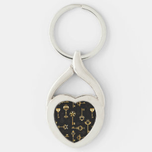 Seamless Pattern with Golden Keys Key Ring