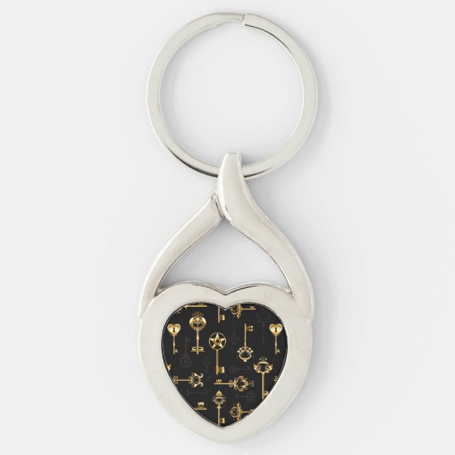 Seamless Pattern with Golden Keys Key Ring (Front)