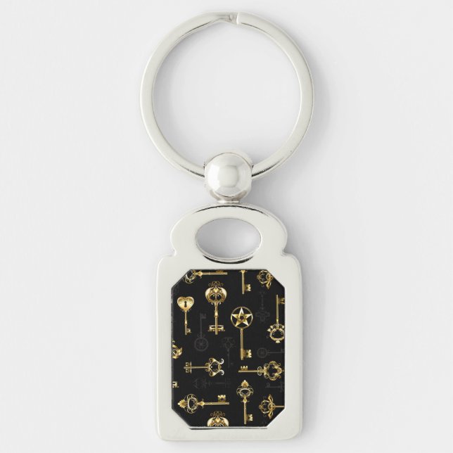 Seamless Pattern with Golden Keys Key Ring (Front)
