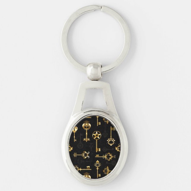 Seamless Pattern with Golden Keys Key Ring (Front)