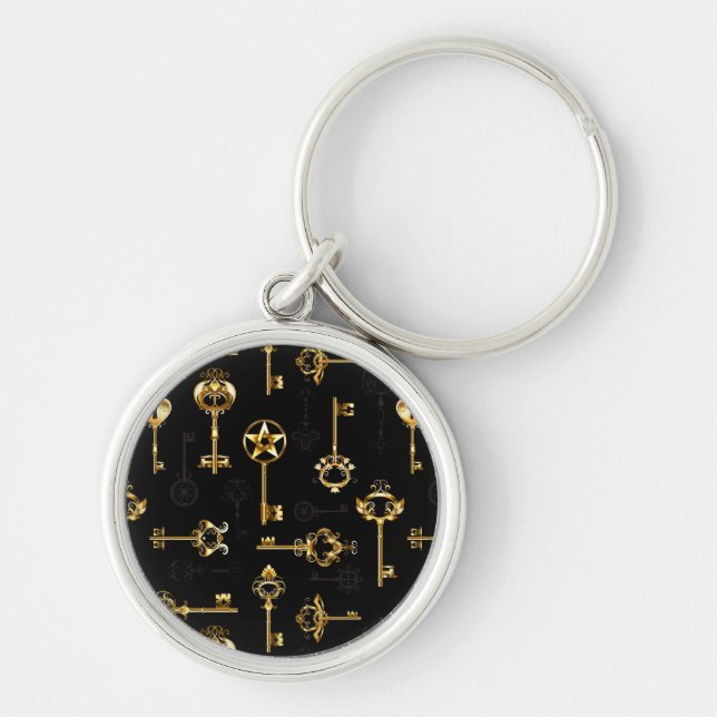 Seamless Pattern with Golden Keys Key Ring (Front)