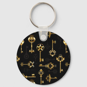 Seamless Pattern with Golden Keys Key Ring